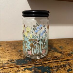 Floral Glass Jar with Black Lid